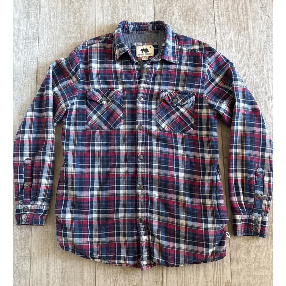 Dakota Grizzly‎ Mens Blue Flannel Snap Front Lined Shirt Jacket Pockets Size-M